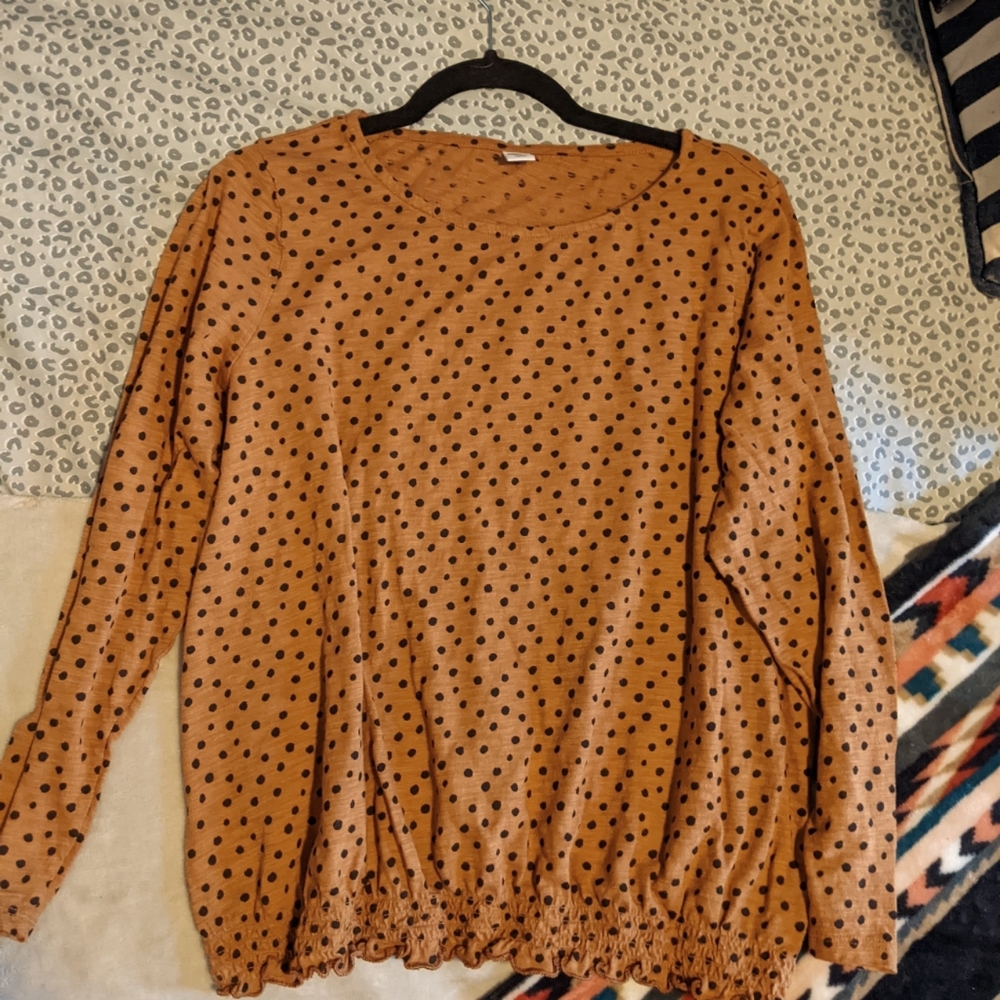 EUC Burnt Orange Polkadot Top